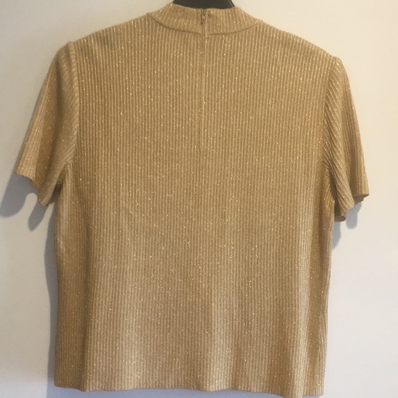 St John Gold Metallic Lurex Shimmer Short Sleeve Sweater Top Large - Picture 6 of 13